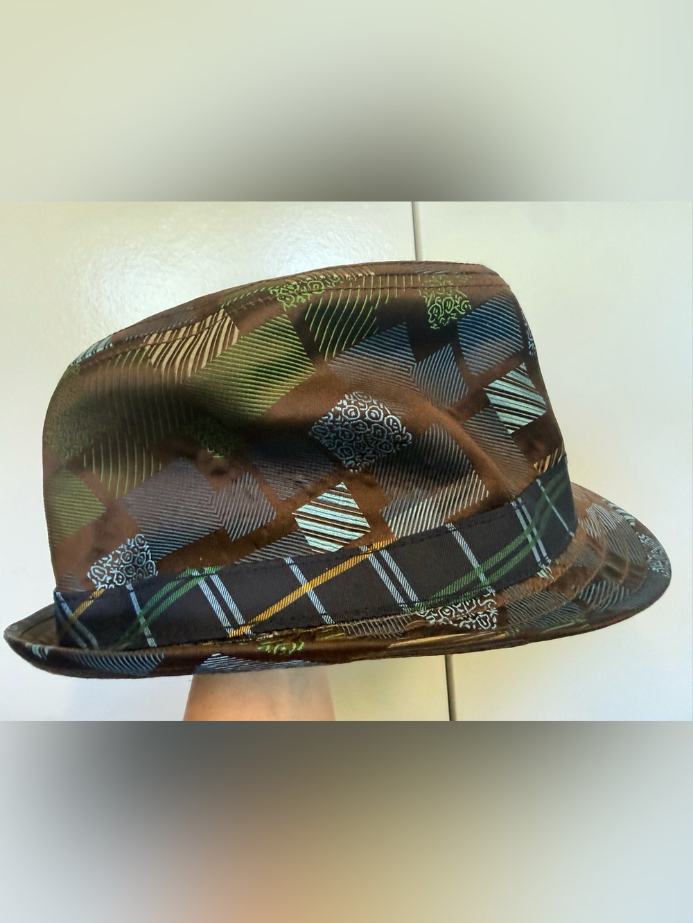 Robert Graham fedora hat - silk tie patterned.